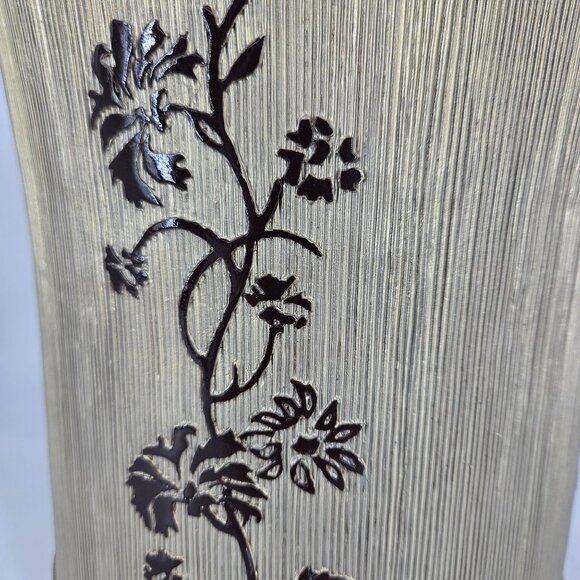 Ceramic Trash Garbage Can 10" Round Gold Brown Ribbed Floral Rustic Asian MCM - Picture 7 of 13